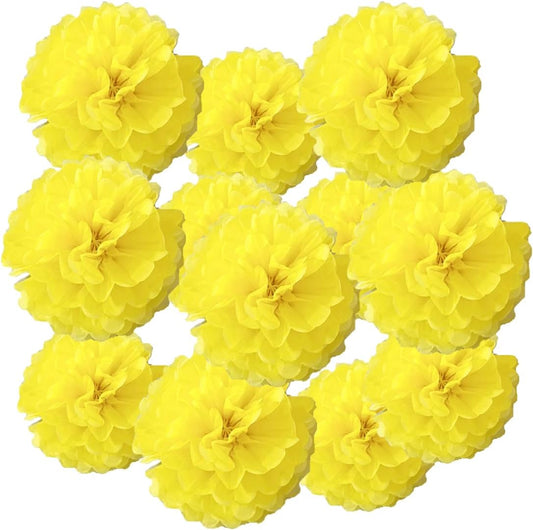 12pcs 10in 12in Yellow Pom Poms Tissue Paper Flower Hanging Flower Balls Wedding Party Decorations DIY Art Craft Blooms for Birthday Baby Shower Nursery Decor