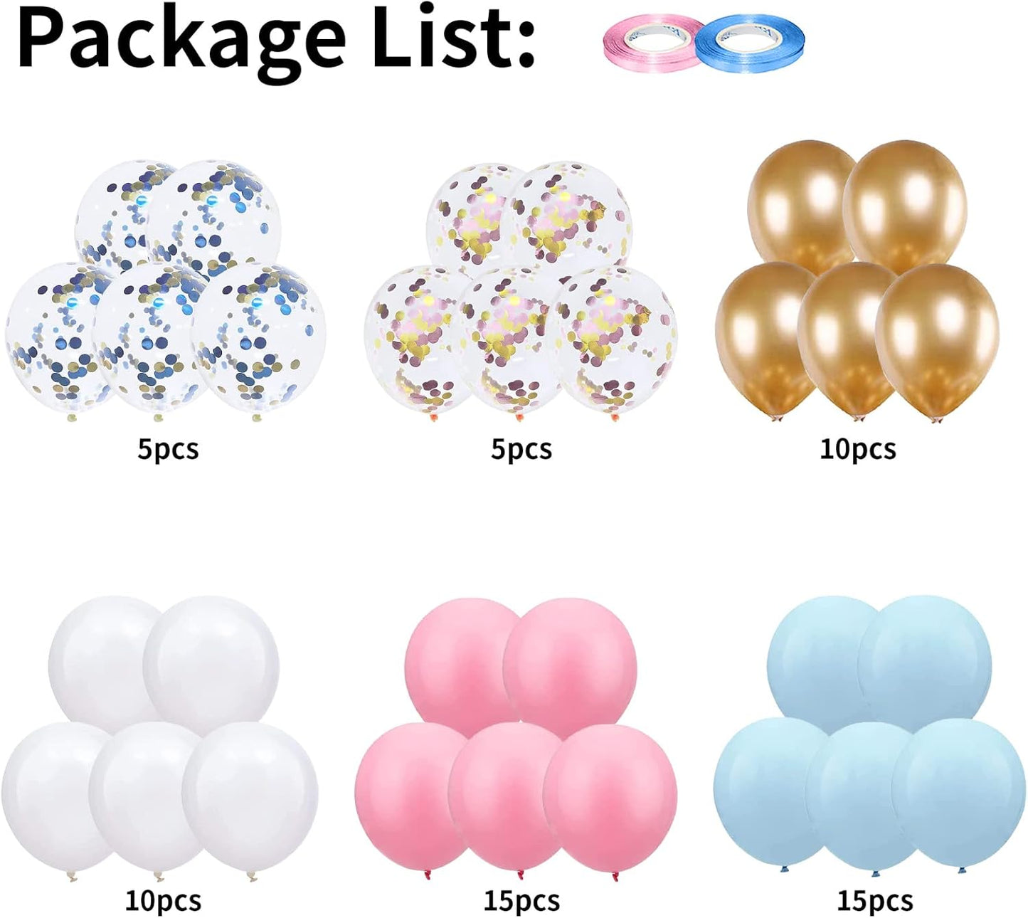 Balloons Pink and Blue, 60 Pack 12 Inch Pastel Light Pink Blue with Metallic Gold Confetti Balloons for Birthday, Gender Reveal, Baby Shower, Boy or Girl Party Decoration