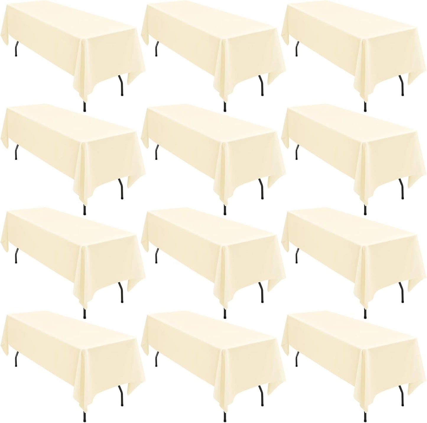 12 Pack 60 x 102 Inch Rectangle Tablecloth, Beige Tablecloth for 6 Feet Rectangle Tables, Stain and Wrinkle Resistant Washable Fabric Table Cloth for Wedding Dining Table Buffet Parties Camping