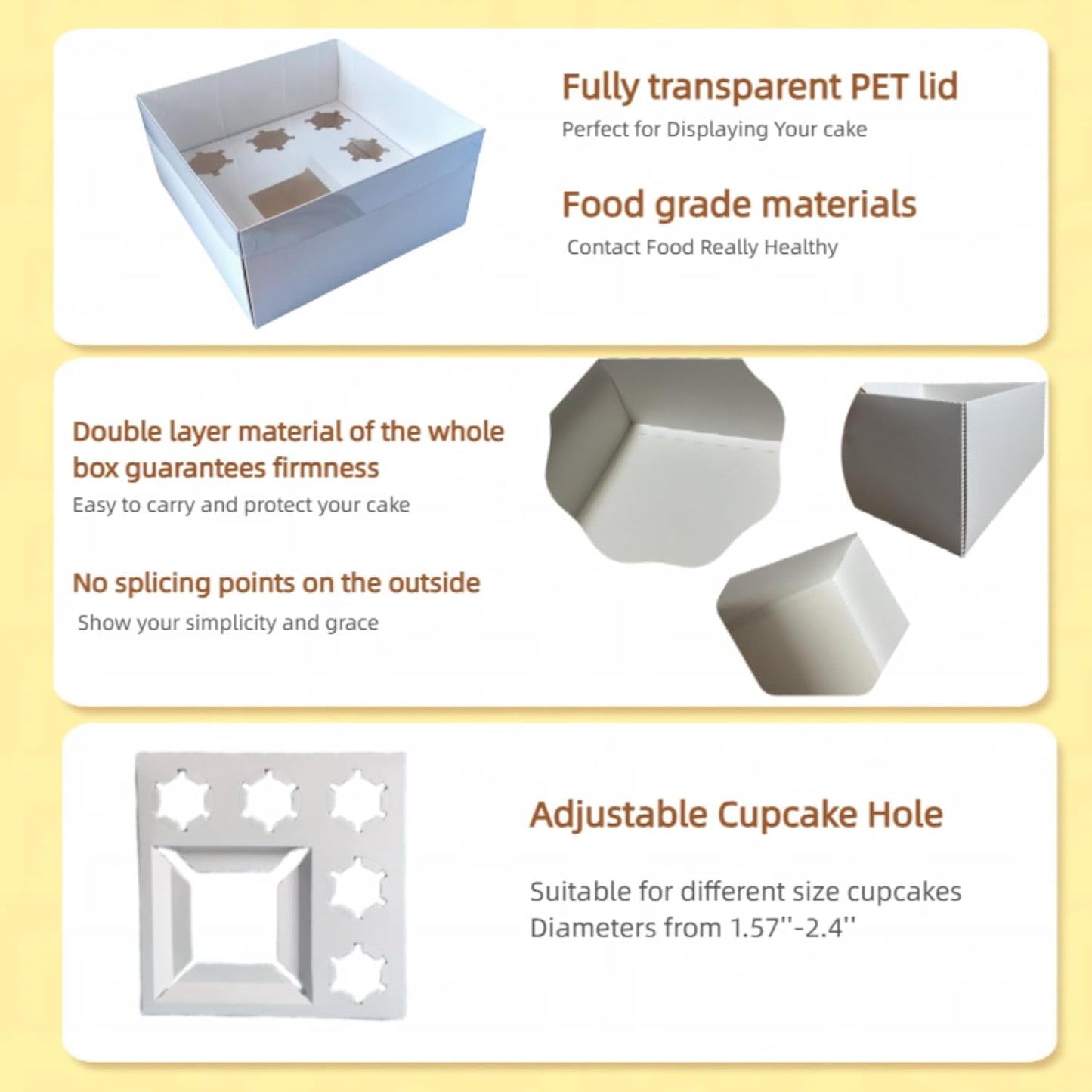 Bento Cake and Cupcake Box 2-in-1 4-inch Cake and 5 Cupcakes Box 5 Sets with One Wide Roll of Ribbon for Family Dinner Birthday Party Picnic Gift (faskdfh)