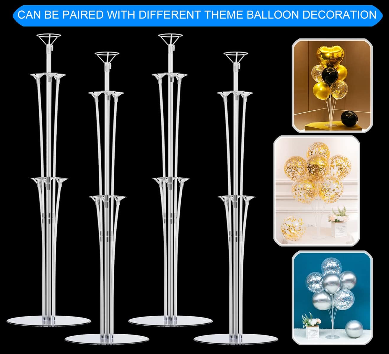 LANGXUN 28" Height Table Balloon Stand Kit for Birthday Party Wedding Decorations, Balloons Arch Kit for Graduation Party and Christmas Balloon Decorations (4 Pack)