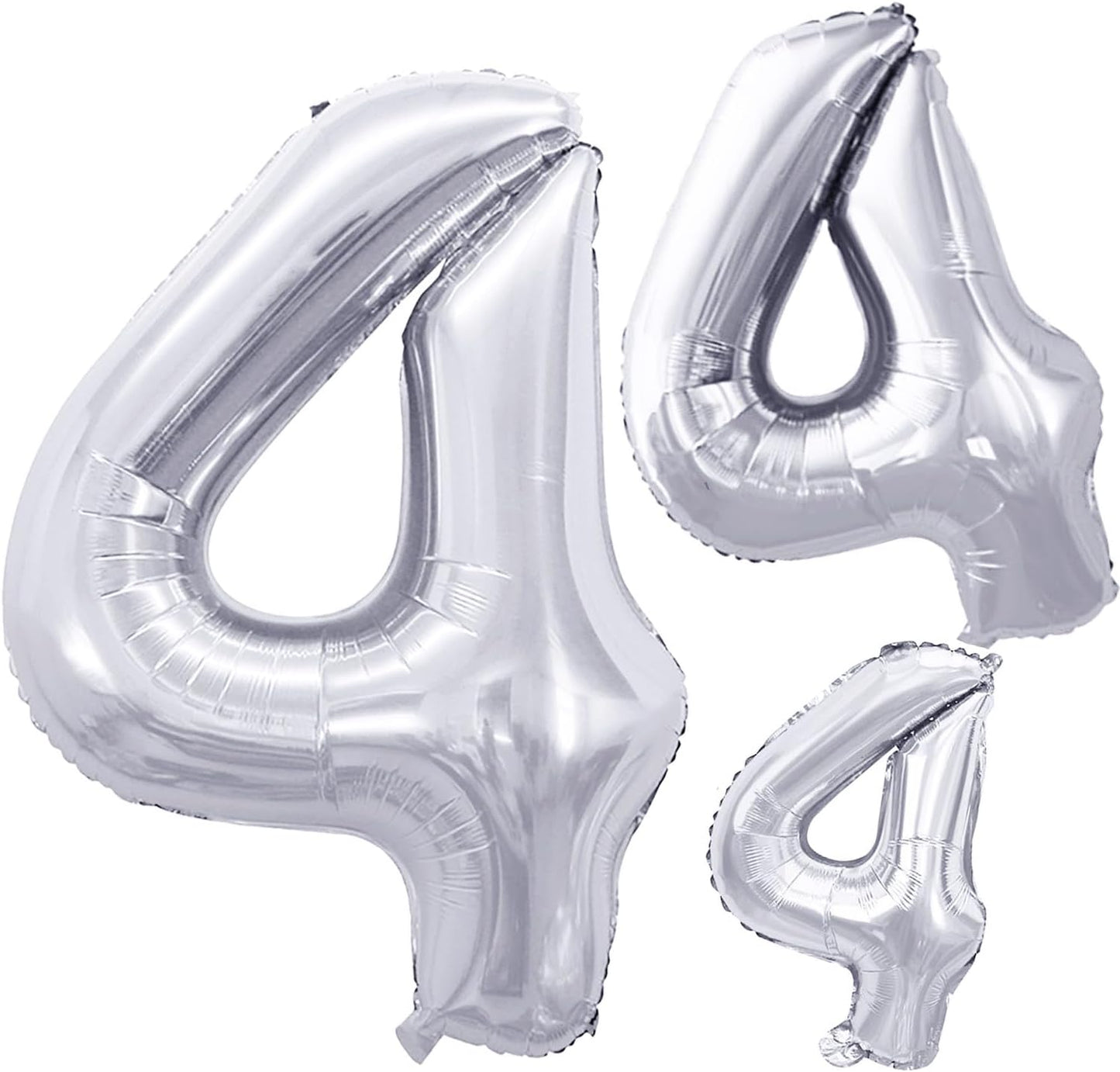 GOER Silver Foil Balloons Number 4,Huge Number Balloons for 4th Birthday Party Supplies Anniversary Decorations(3 pcs,42 inch,32 inc,16inch)