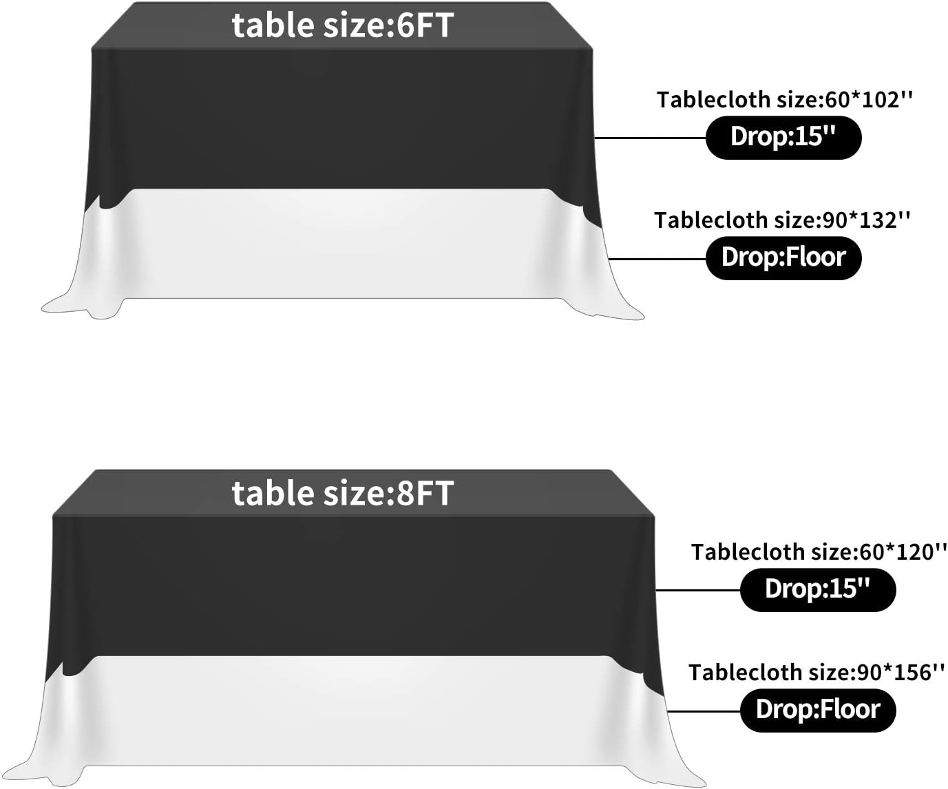 Fokitut 6 Pack Waterproof Rectangle Tablecloth, 90x156 Inch,Stain Resistant and Wrinkle Polyester Table Cloth, Fabric Table Cover for Kitchen Dining, Wedding, Party, Holiday Dinner-Black