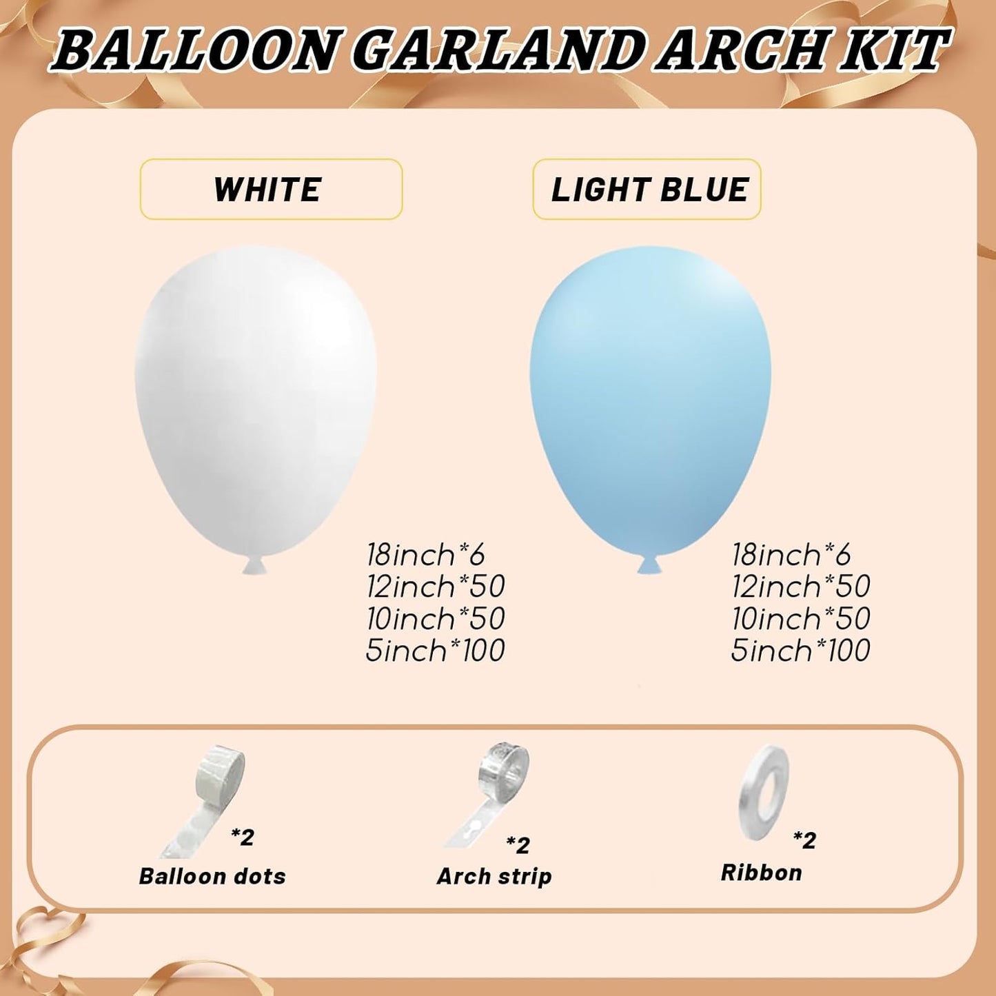 412Pcs Blue and White Balloon Arch Kit, 18 12 10 5 Inch Different Size Light Blue White Balloon Garland Kit for Baby Shower Graduation Birthday Wedding Party Decorations