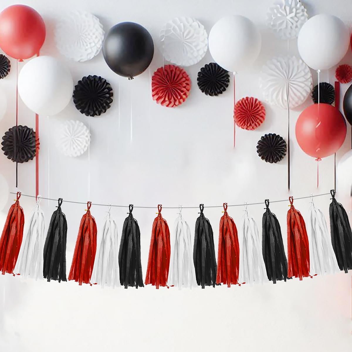 White Red Black Party Decorations - 15Pcs Tissue Paper Tassel Garland Birthday Wedding Graduation Bachelorette Hanging Decor HongTongTong