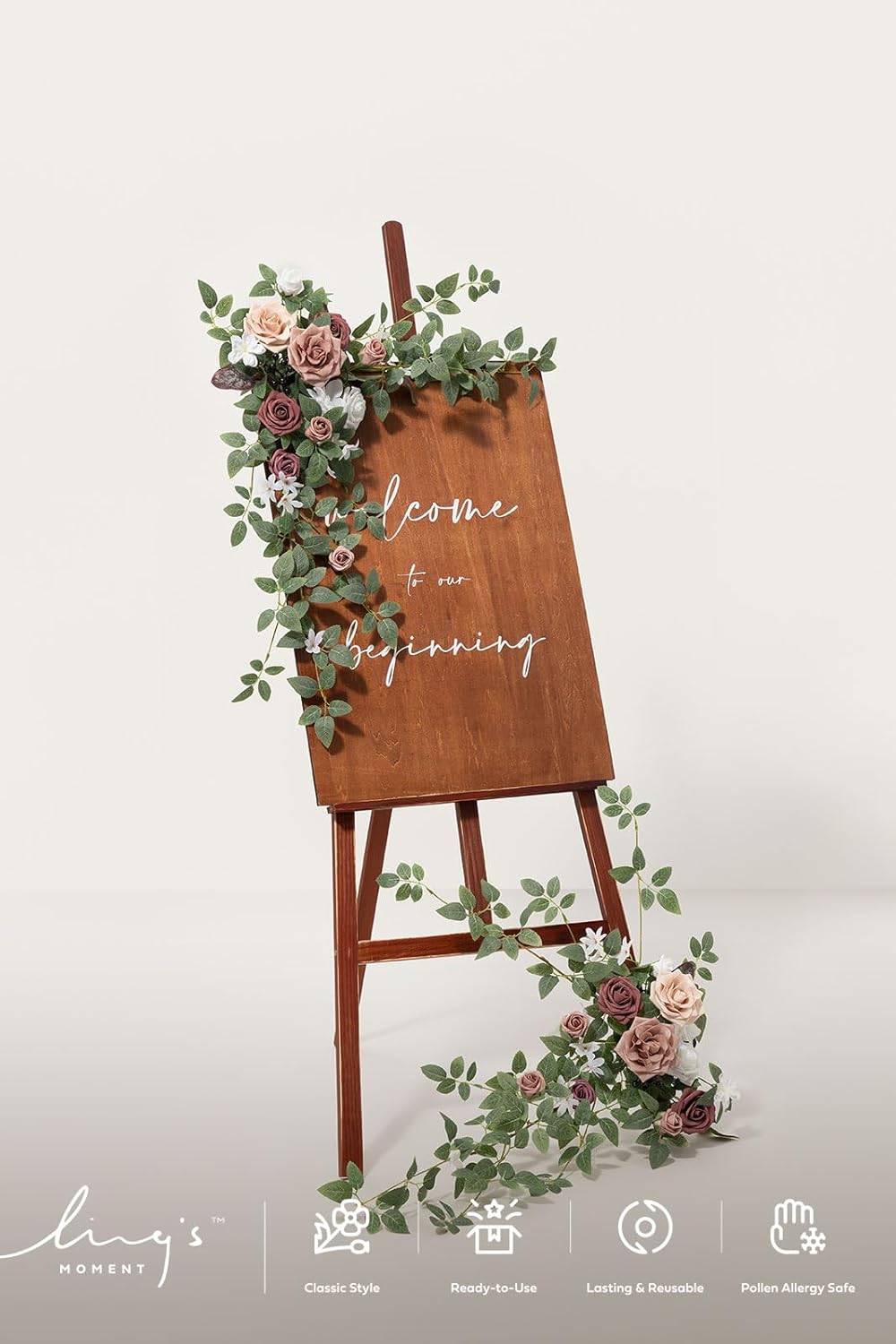 Ling's moment 2pcs Wedding Flowers Garland Artificial Floral Swag Arch Decorations Greenery Arrangements Dusty Rose Mauve Ceremony Reception Garden Easel Wall Entryway Outdoor Board(NOT Include Sign)