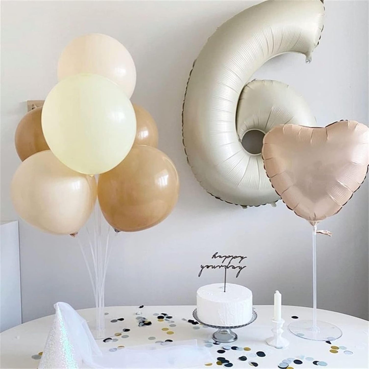 Cream Number Balloons, 40inch Large Beige Number 6 Foil Mylar Helium Balloons for Girls Women, Ivory White Self Inflating Number Balloons 0-9 for Men Boys Birthday Party Celebration Decoration