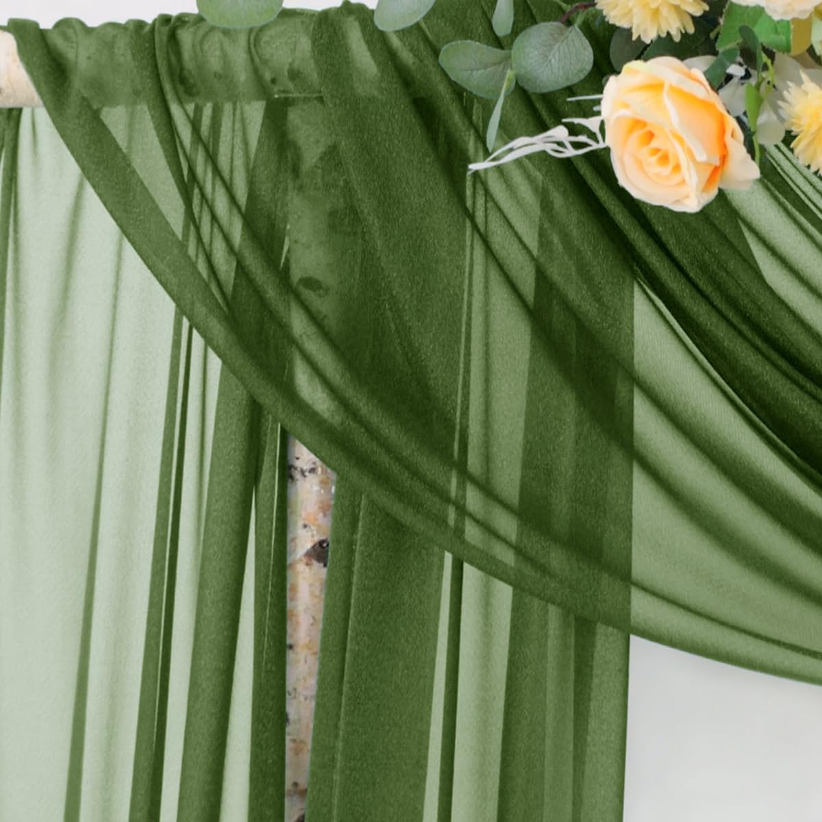 Socomi Olive Green Wedding Arch Draping Fabric 29" x 20Ft 2 Panels Sheer Outdoor Curtain Drapes Extra Long for Bridal Baby Shower Ceremony Birthday Party Decor