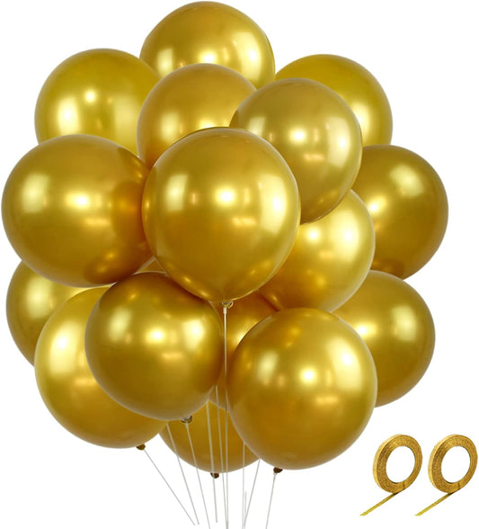 Gold Metallic Balloons 12 Inch, 100pcs Latex Helium Balloons for Birthday Graduation Baby Shower Wedding Anniversary Party Decorations