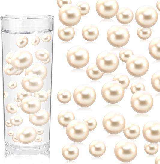 100PCS Milk White Faux Pearls Beads for Centerpiece Vases, Vase Filler Faux Pearls, No Holes Filler Beads for Party Anniversary Birthday Wedding Table Decor, 14/20/30mm
