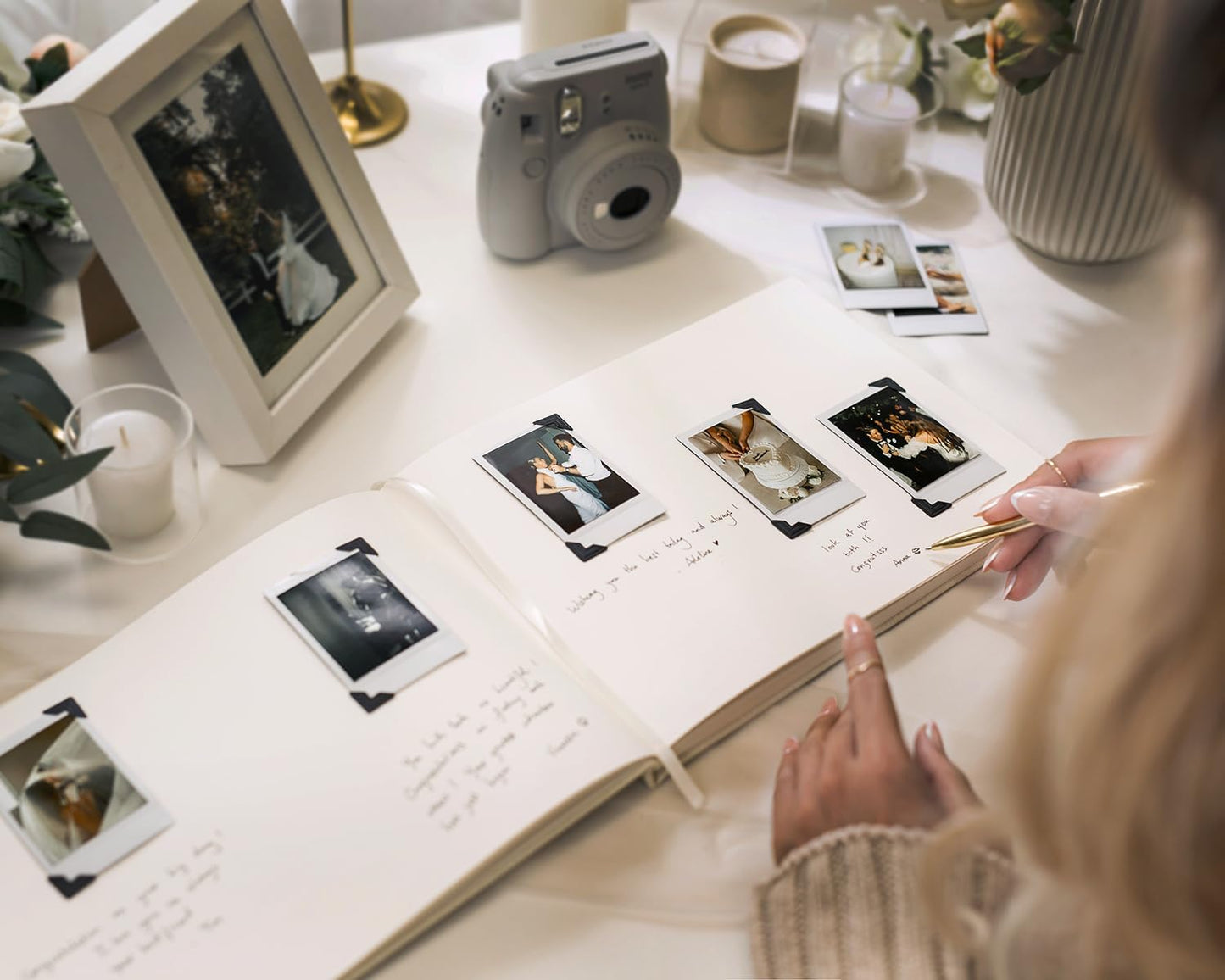 MUUJEE Personalized Guestbook in Old Rose - Premium Custom Modern Guest Book for Wedding Reception, Birthday Party or Events w/Bookmark Blank Pages for Signing 11.5 x 8.5 inches