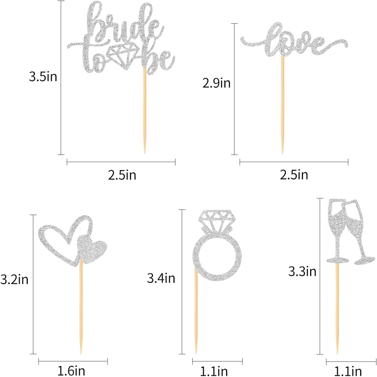 35 Pcs Glitter Diamond Ring Bride to be Love Cupcake Topper Champagne Cake Picks Decorations for Bridal Shower Wedding Engagement Party Supplies, Silver