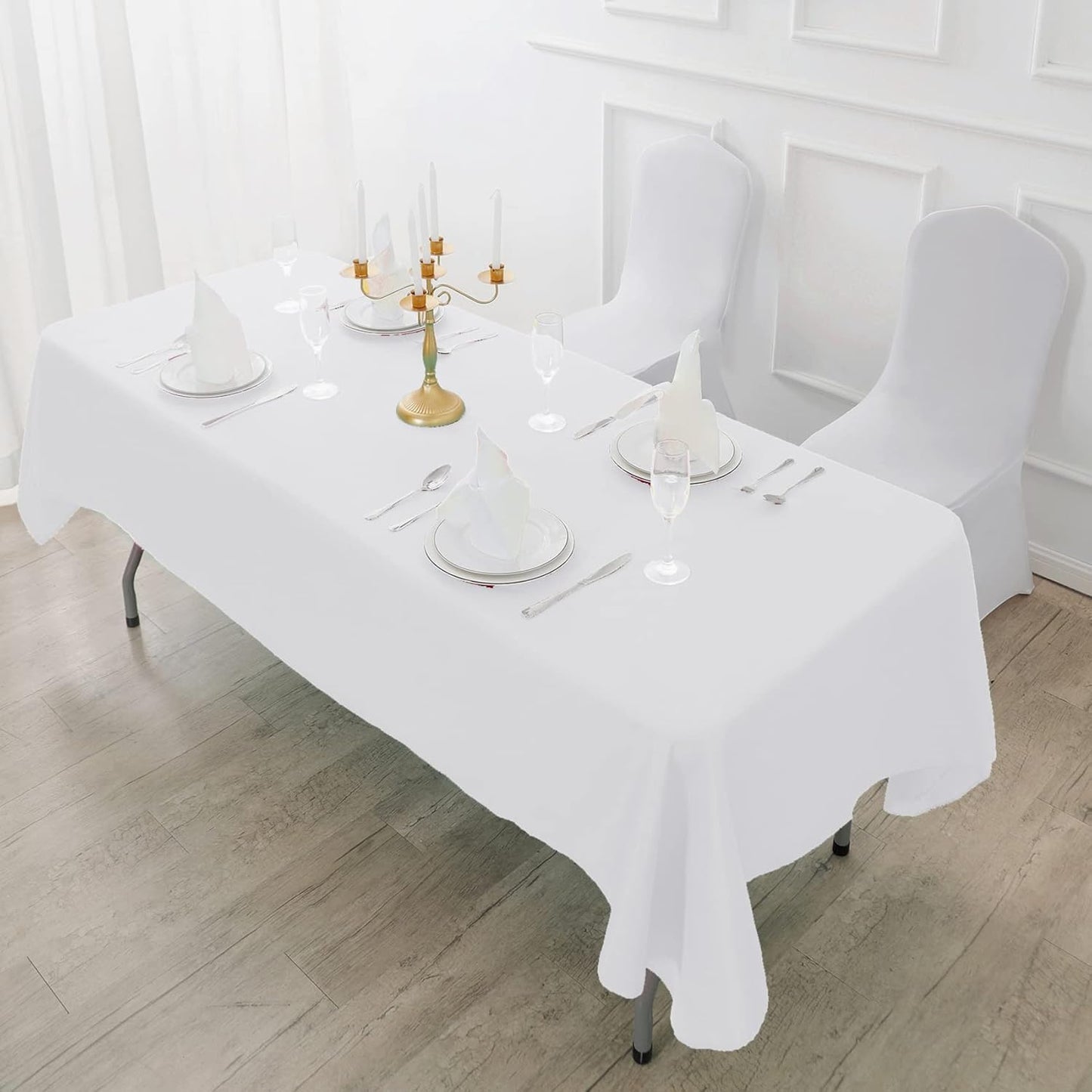 Fokitut 6 Pack Waterproof Rectangle Tablecloth, 90x156 Inch,Stain Resistant and Wrinkle Polyester Table Cloth, Fabric Table Cover for Kitchen Dining, Wedding, Party, Holiday Dinner-White