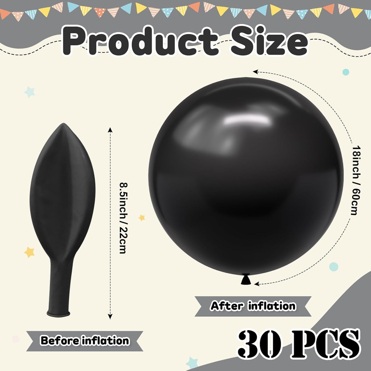 30 pcs Black Balloons 18 Inch - Large Thick Latex Balloon for Birthday Bridal Shower Wedding Party Decorations