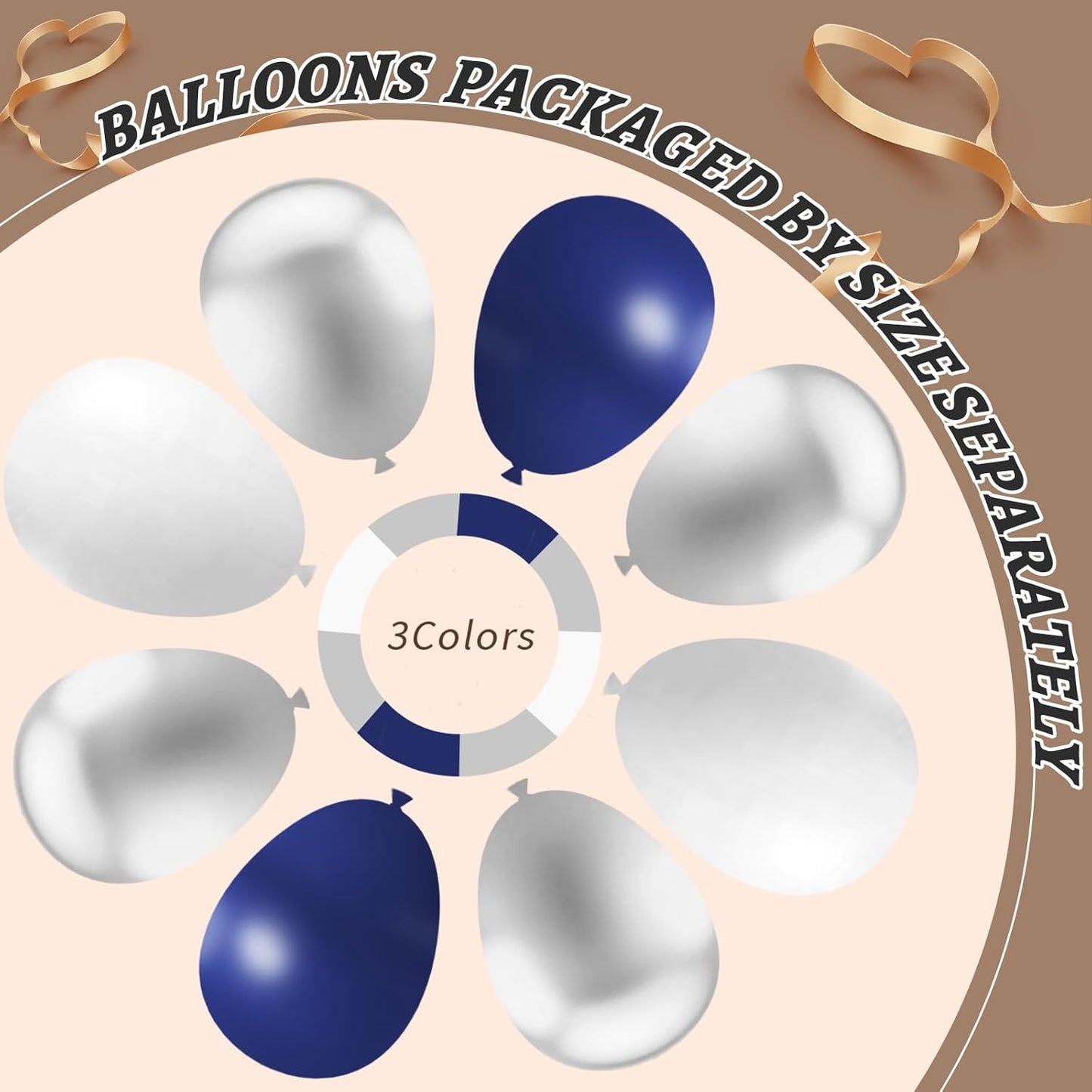 412Pcs Navy Blue and Silver Balloons Arch Garland Kit,5 10 12 18 inch Navy Blue White Silver Balloons for Birthday Wedding Graduation Anniversary Decorations