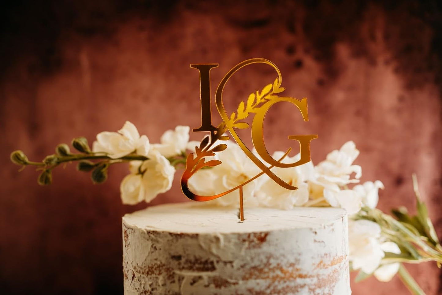 Custom Initials Wedding Personalized Acrylic and Wood Cake Topper, Modern Ampersand, Cake Topper, Birthday Topper, Rustic Elegant Cake Toppers