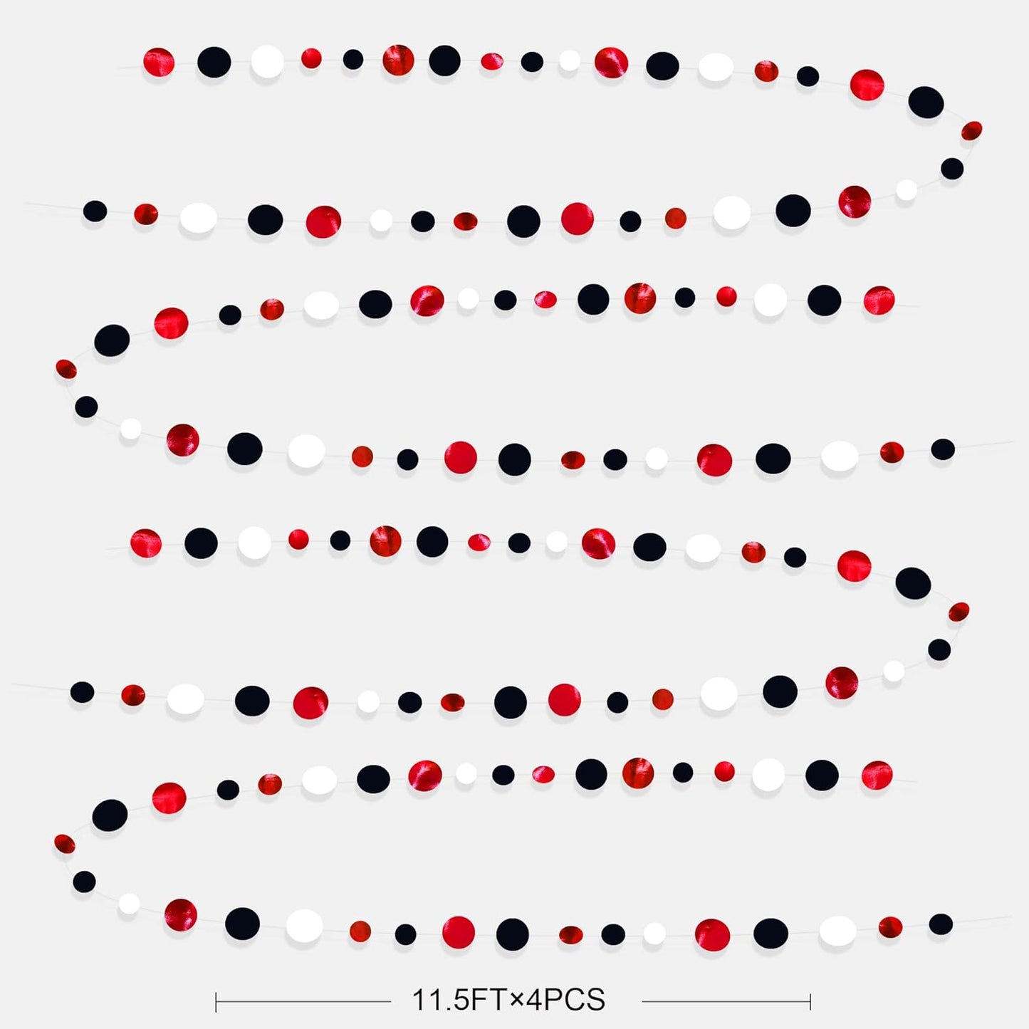 46 Ft Red Black and White Circle Dots Garland Hanging Paper Polka Dots Streamer for Graduations Birthday Bachelorette Engagement Wedding Bridal Shower Holiday Casino Poker Pirate Party Decorations
