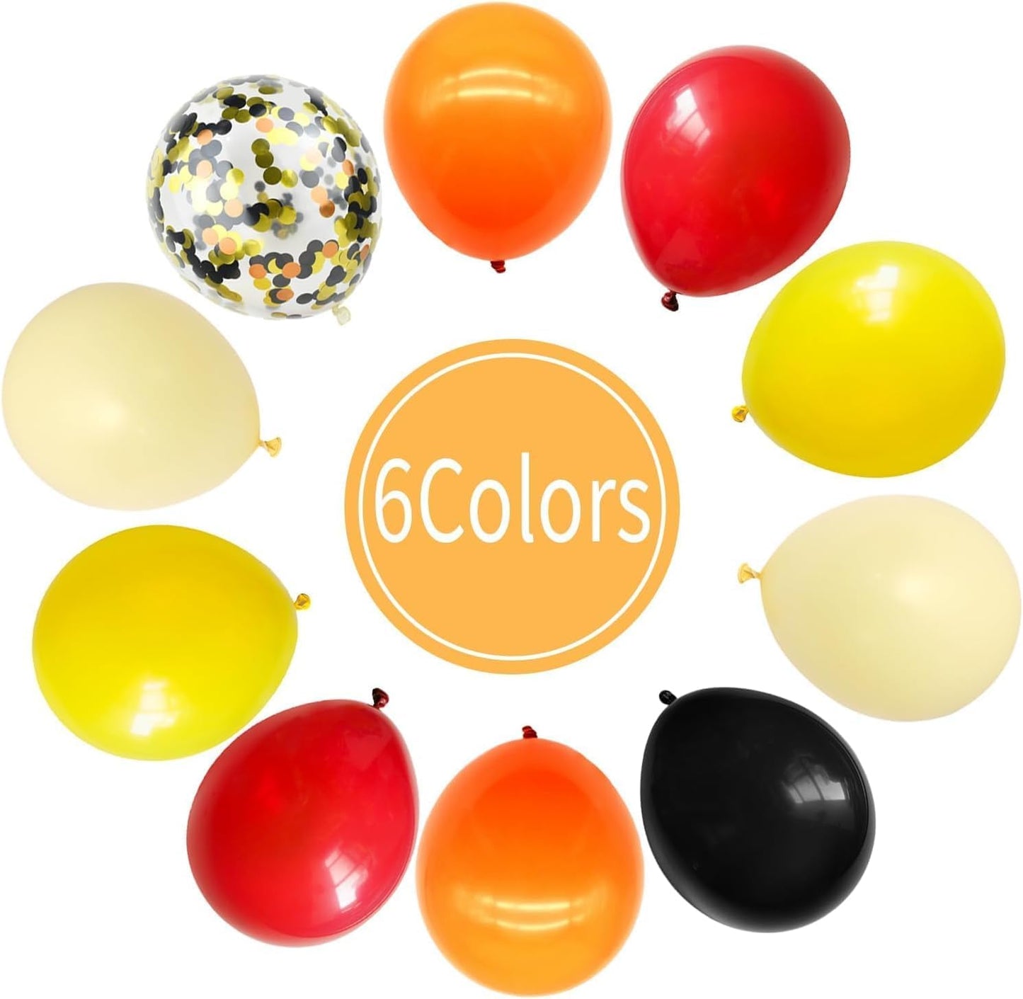 Orange Red Yellow Black Balloons, 12 Inch Colorful Latex Balloons with Black Yellow Confetti Balloon, for Race Car Construction Birthday Baby Shower Carnival Party Decorations