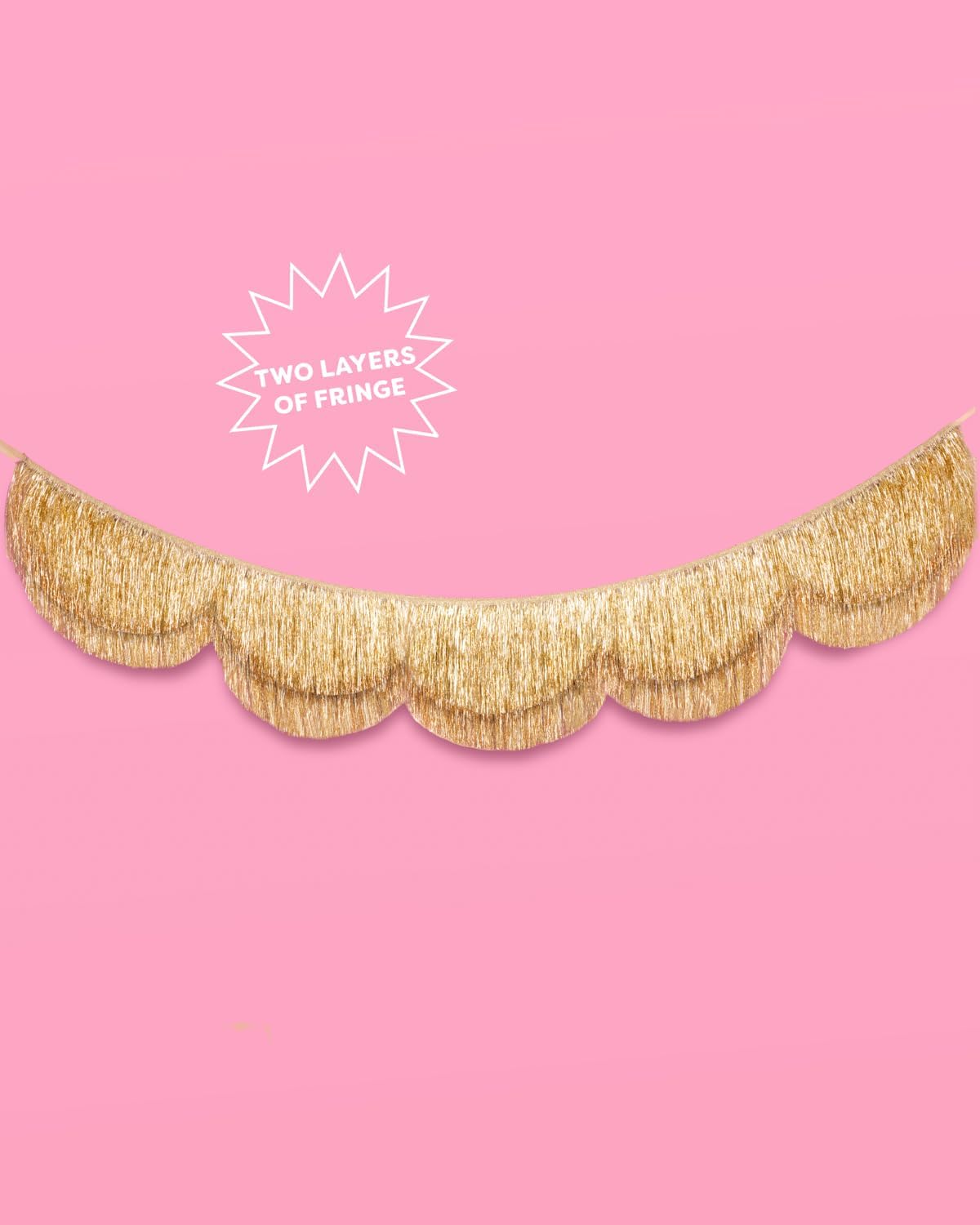 xo, Fetti Gold Scalloped Layered Fringe Banner - 5 Ft. | Bachelorette Party Decorations, Birthday Party Decor, HBD Decor, Photo Booth Banner Backdrop