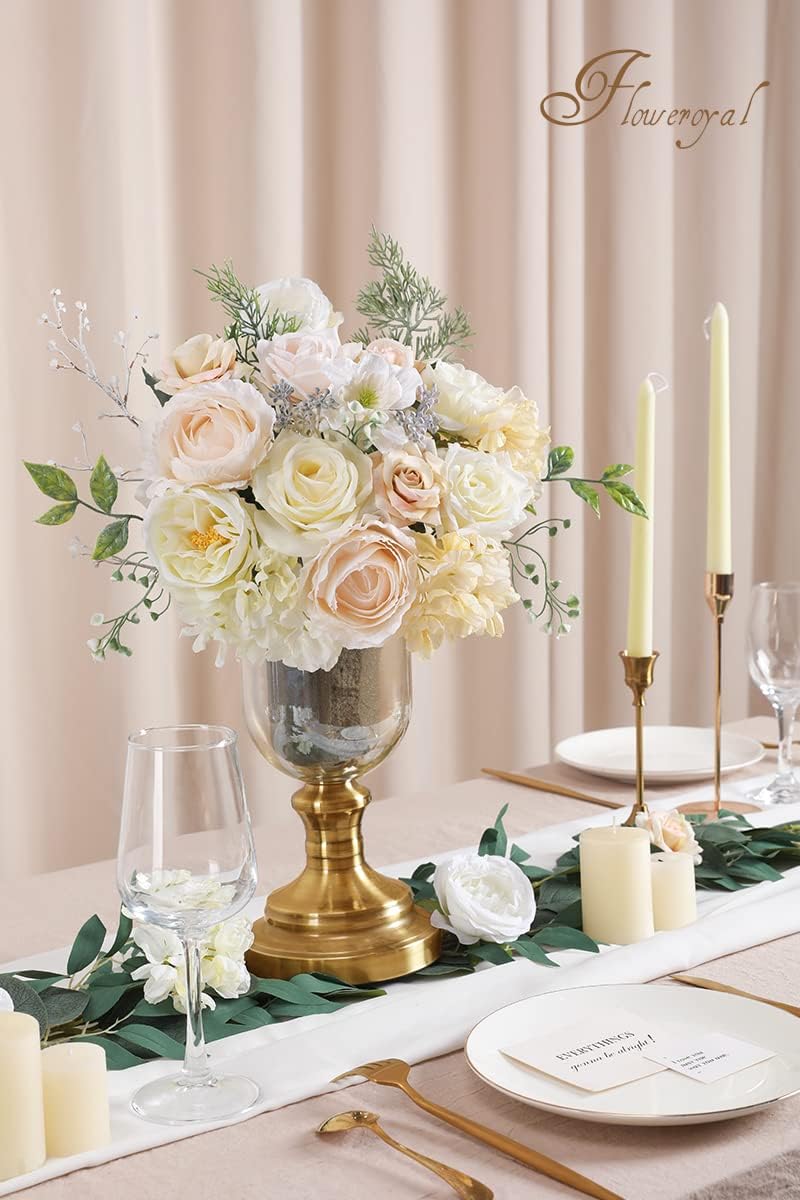 Floweroyal Artificial Flowers Combo White Flowers Mix Silk Flowers Dahlia Roses with Stems for DIY Wedding Bridal Bouquets, Baby Shower, Floral Arrangement, Table Centerpieces, Home Decorations.