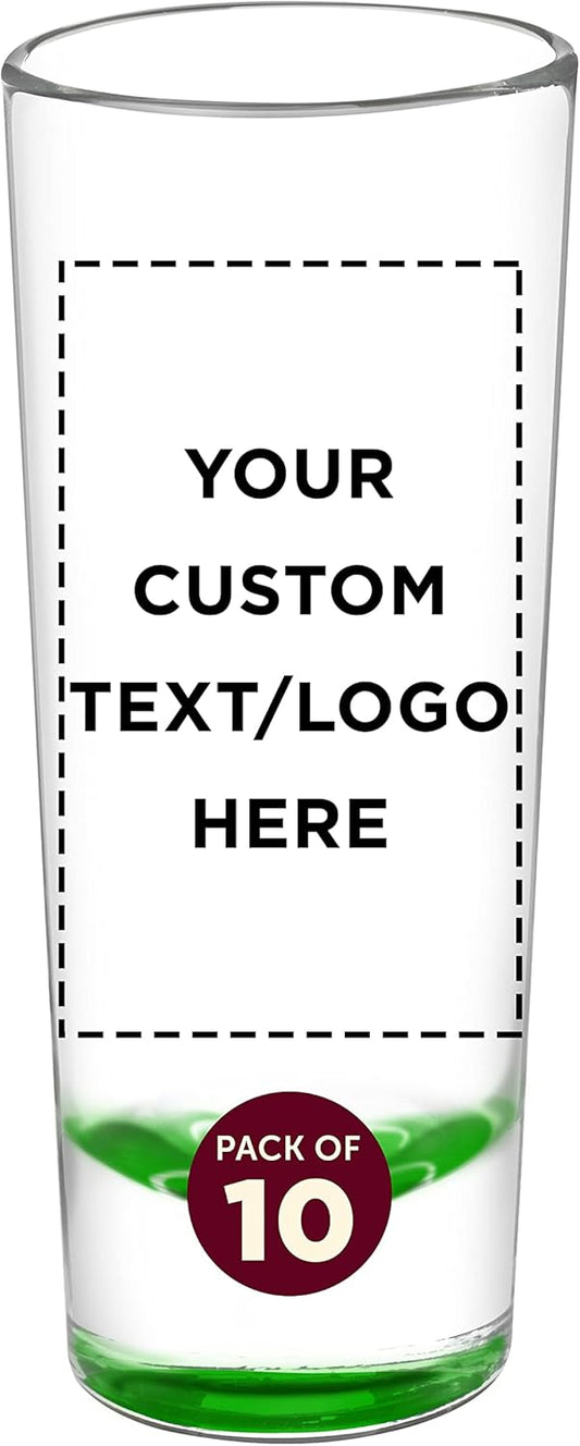 Custom Cordial Shooter Shot Glasses 2 oz. Set of 10, Personalized Bulk Pack - Great for Birthdays, Parties, Indoor & Outdoor Events - Green