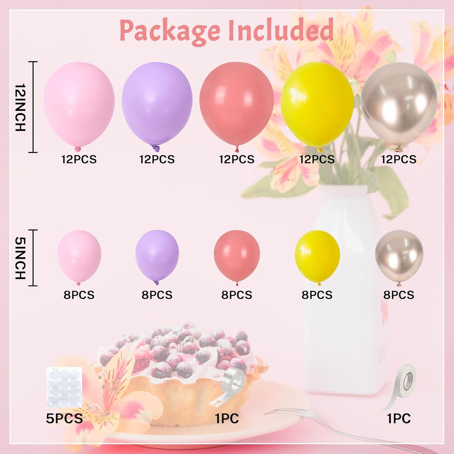 Fairy Balloon Arch Kit 107Pcs Pastel Pink Purple Balloons Garland Dusty Pink Yellow Champagne Gold Birthday Party Balloons for Girls Mushroom Butterfly Garden Wild Floral Bridal Baby Shower Decoration
