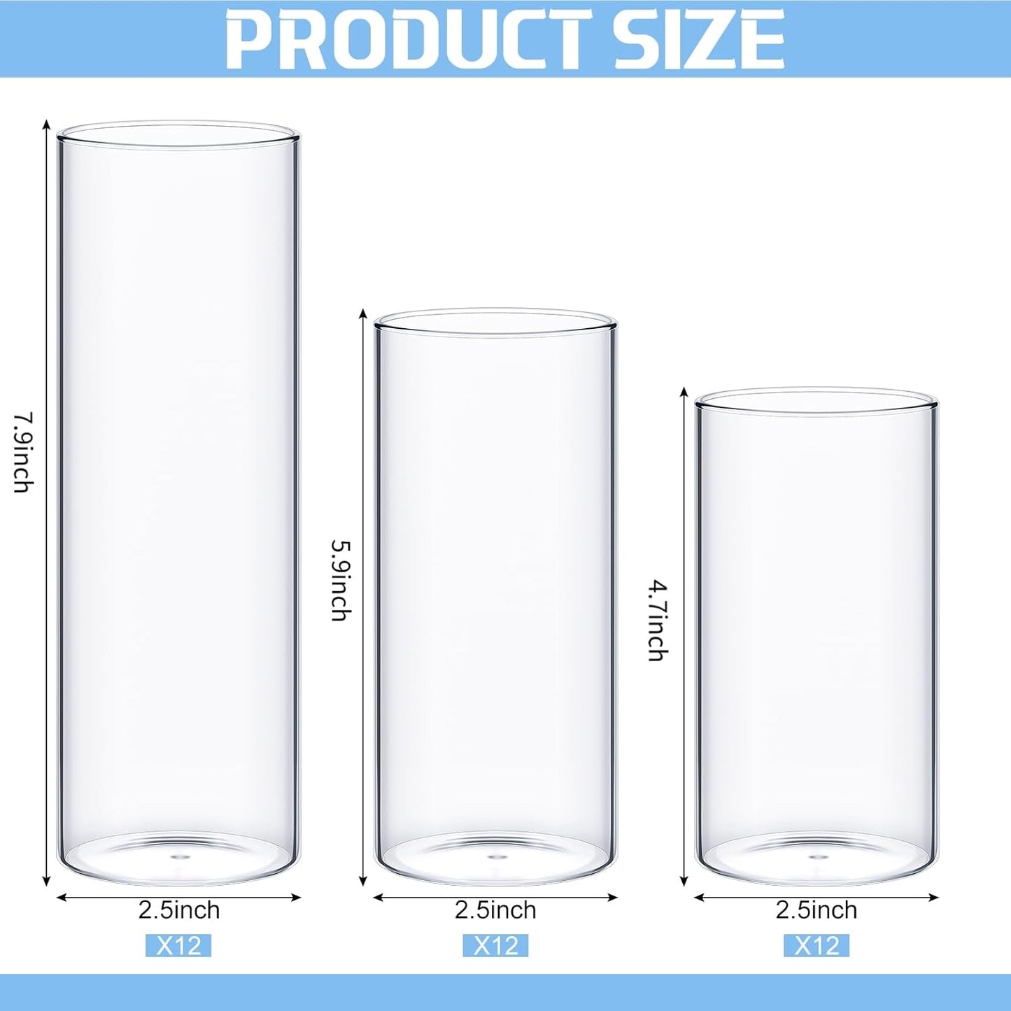 Thin Glass Cylinder Vases 2.5''/3.3'' Diameter 2mm Wall Thickness Clear Flowers Vase Hurricane Floating Candles Holders for Table Centerpieces Wedding Decor(2.5'' X 5'',6'',8'',36 Pcs)