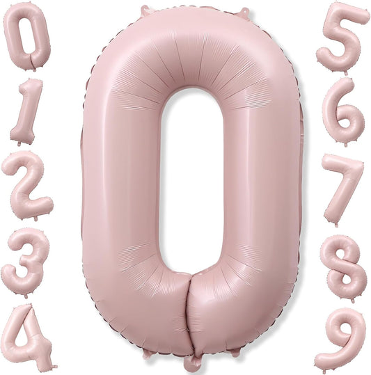 40 Inch Balloon Number 0 Pastel Pink, Large Foil Dusty Retro Pink Number Balloons Set 0-9 for Girls, 0 Helium Balloon for Boho Women Birthday Anniversary Graduation New Year Party Decoration Supplies