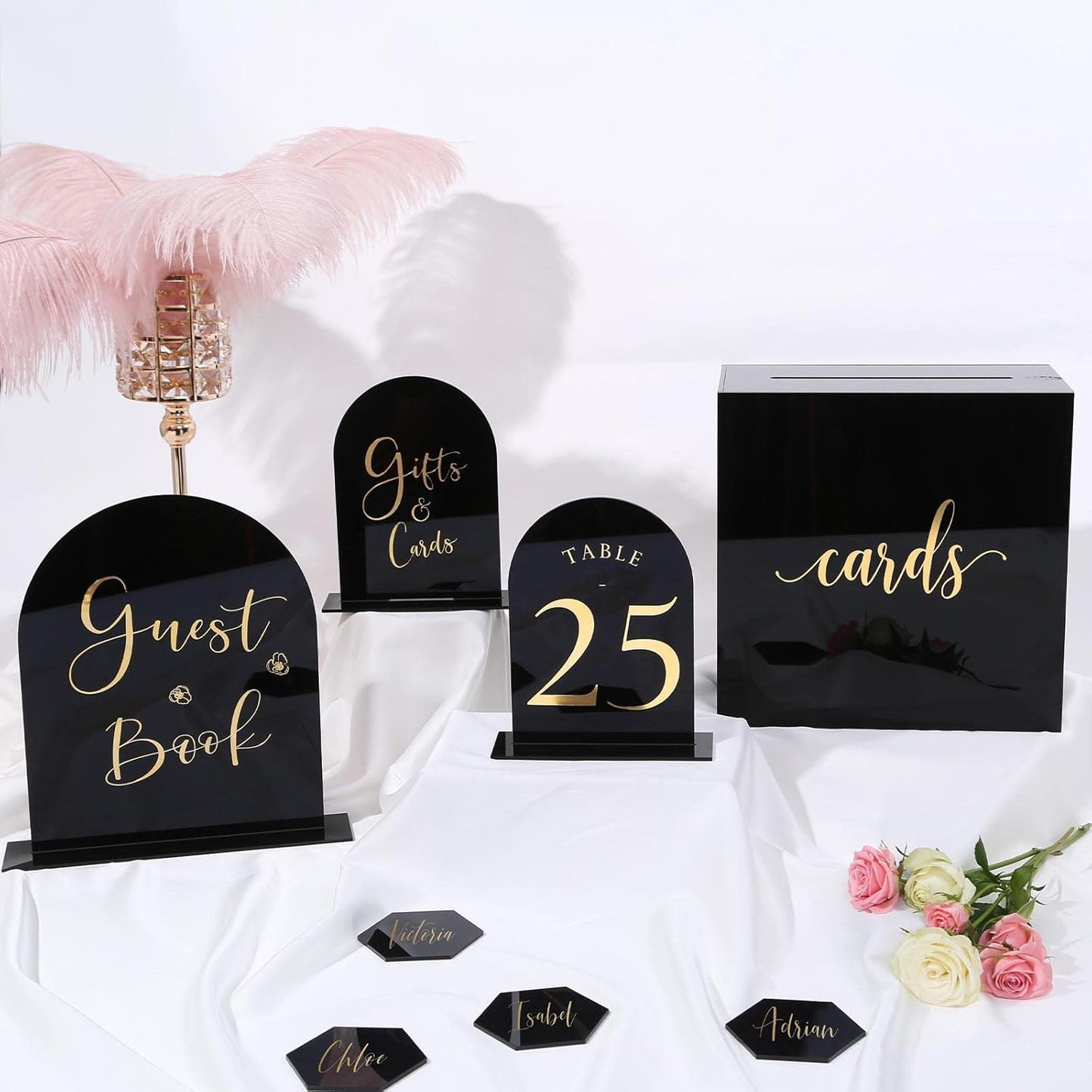 UNIQOOO 10 Set Black Acrylic Arch Table Sign With Holders, 8x10 in Wedding Table Numbers, 1/8 in Thick, DIY Blank Arched Acrylic Sign for Wedding reception, Centerpiece, Decoration, Event