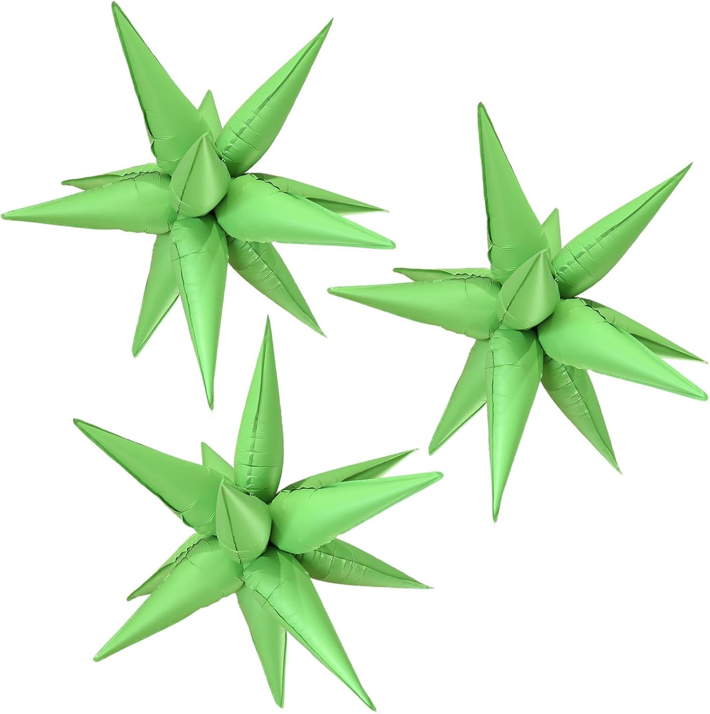 3pcs 26inch 3D matte green Explosion Star foil balloon, matte green Foil Cone Star burst Balloons for Birthday Wedding New Year Party Event