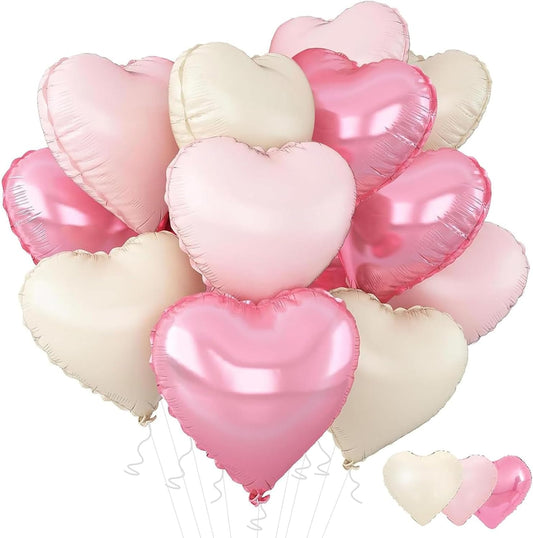 12Pcs Pink White Heart Balloons 18Inch Baby Pink Cream White Heart Shaped Foil Balloons for Birthday Valentines Day Bridal Engagement Wedding Anniversary Baby Shower Party Decorations
