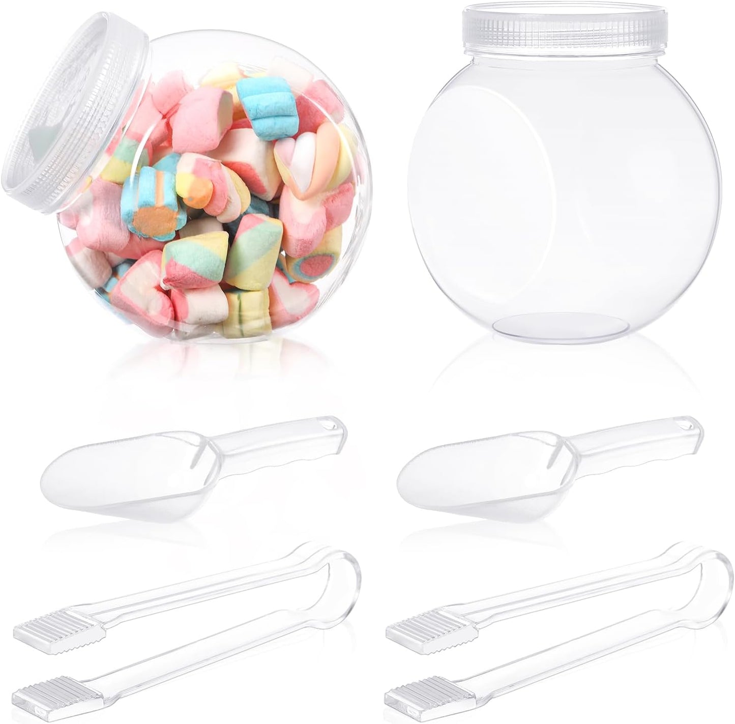 Sunnyray 6 Sets 51 oz Plastic Candy Jars for Candy Buffet with Lids Clear Bar Jars with Scoops and Tongs Kitchen Office Party Cookie Storage Containers for Dry Food Snacks Candies Cookies Coffee Pods
