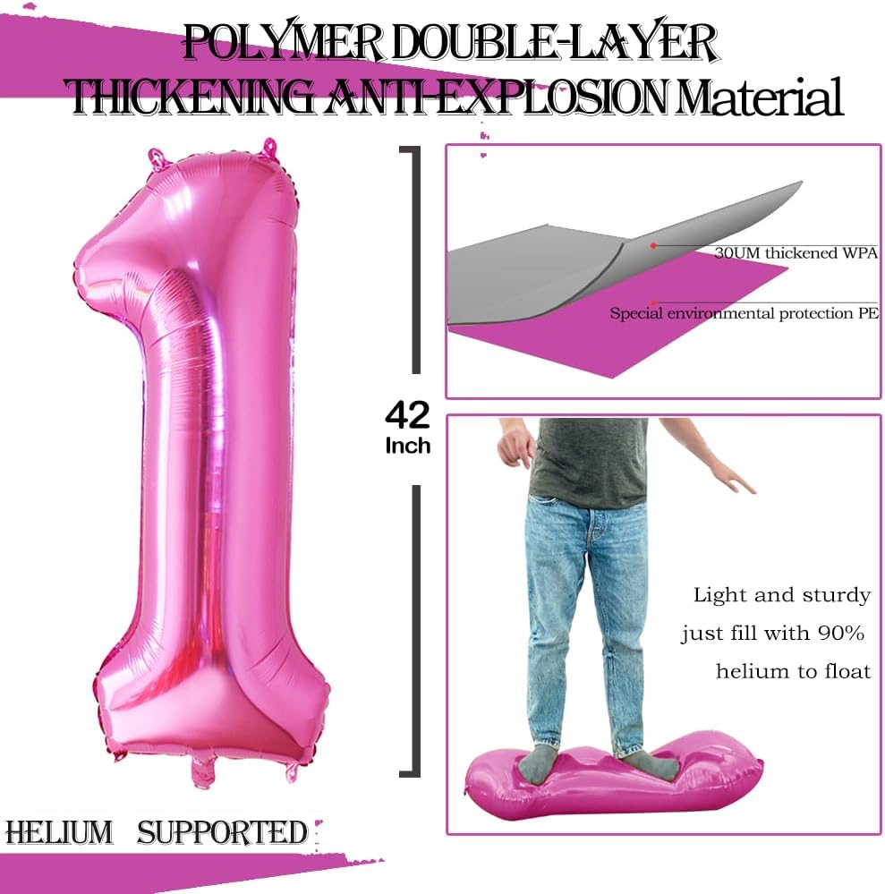 GOER Pink Foil Balloons Number 1,Huge Number Balloons for 1st 11st Birthday Party Supplies Anniversary Decorations(3 pcs,42 inch,32 inch,16inch)