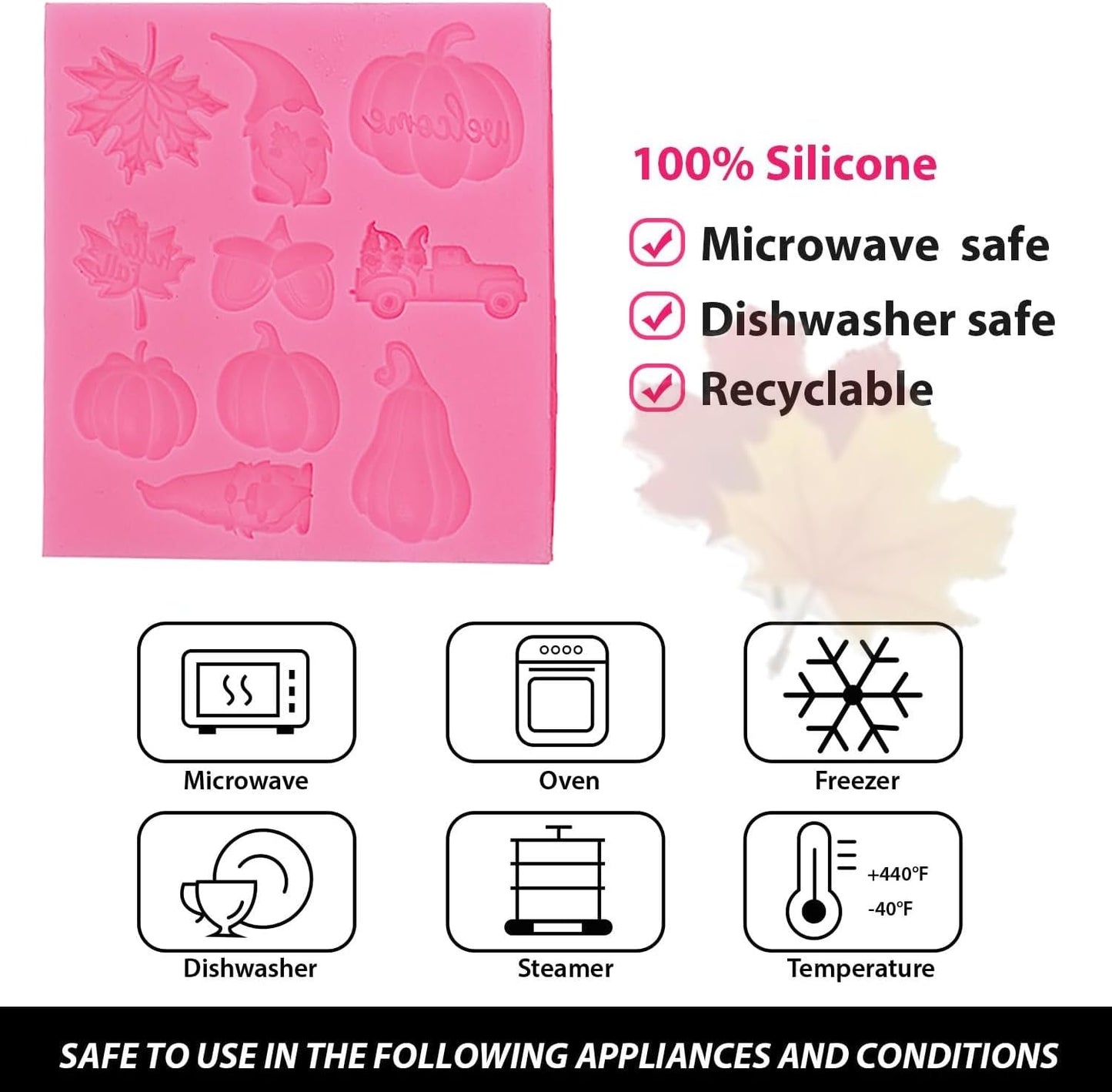 Thanksgiving Day Fondant Mold Halloween Fall Leaf Pumpkin Chocolate Candy Fondant Silicone Mold，DIY Cookies Candy Gummy Chocolate Mold Ice Cream Tray for Holiday Party Thanksgiving Day 2Pcs