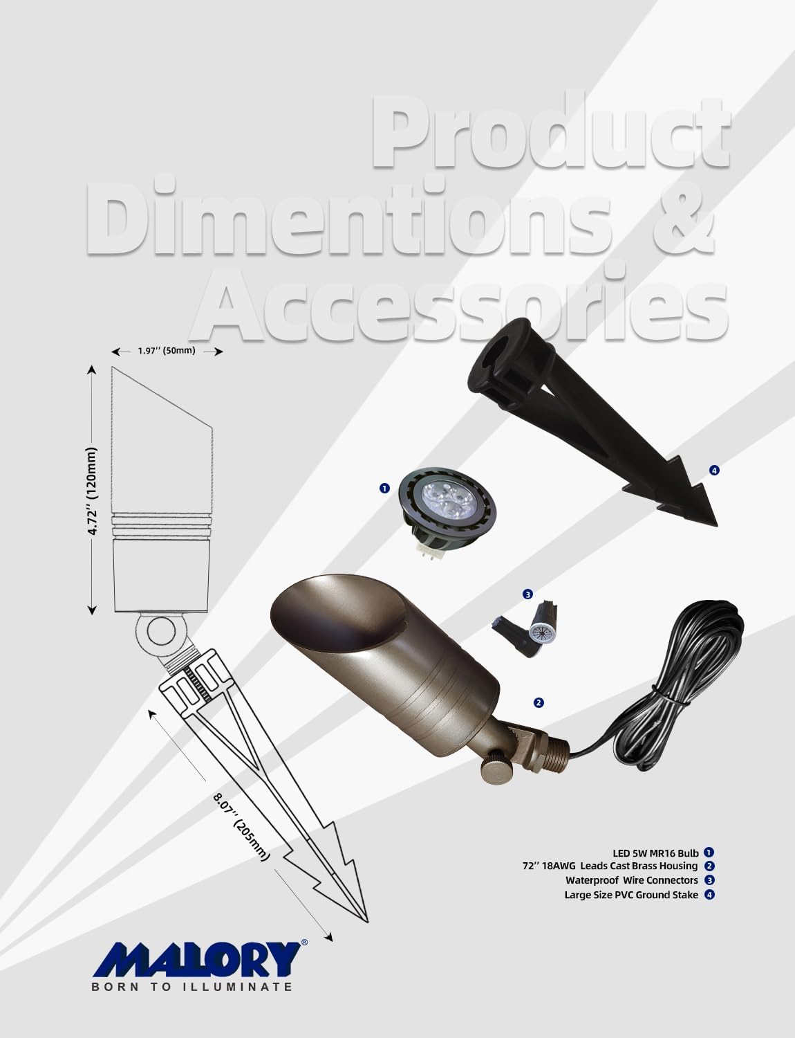 MALORY Brass Outdoor Spot Lights,12V AC/DC Low Voltage LED Landscape Lighting,Waterproof Spot Up Light for Garden,Patio and Yard (S05-Bronze, 6-Pack with Bulb)