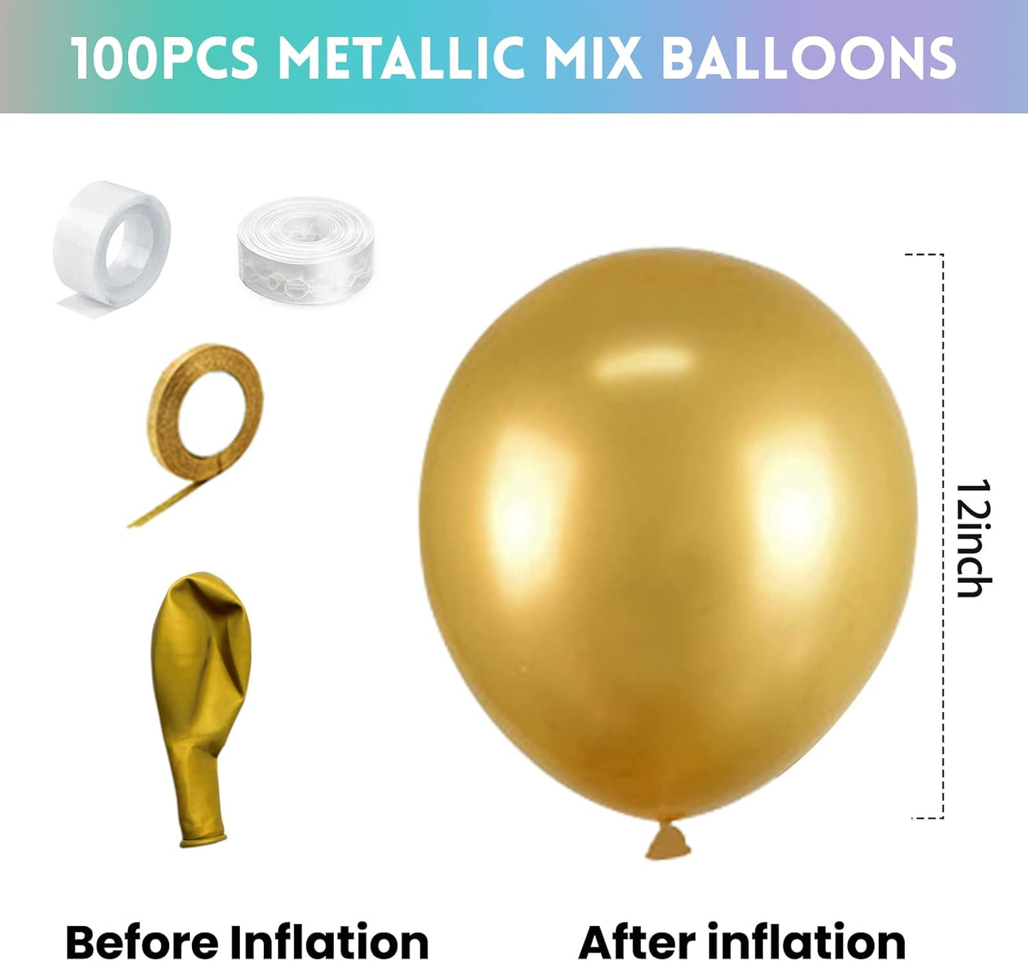 Colorful Party Balloons 12inch, 100Pcs Thickened Assorted Color Metallic Latex Balloons for Wedding Birthday Baby Shower (Multi)