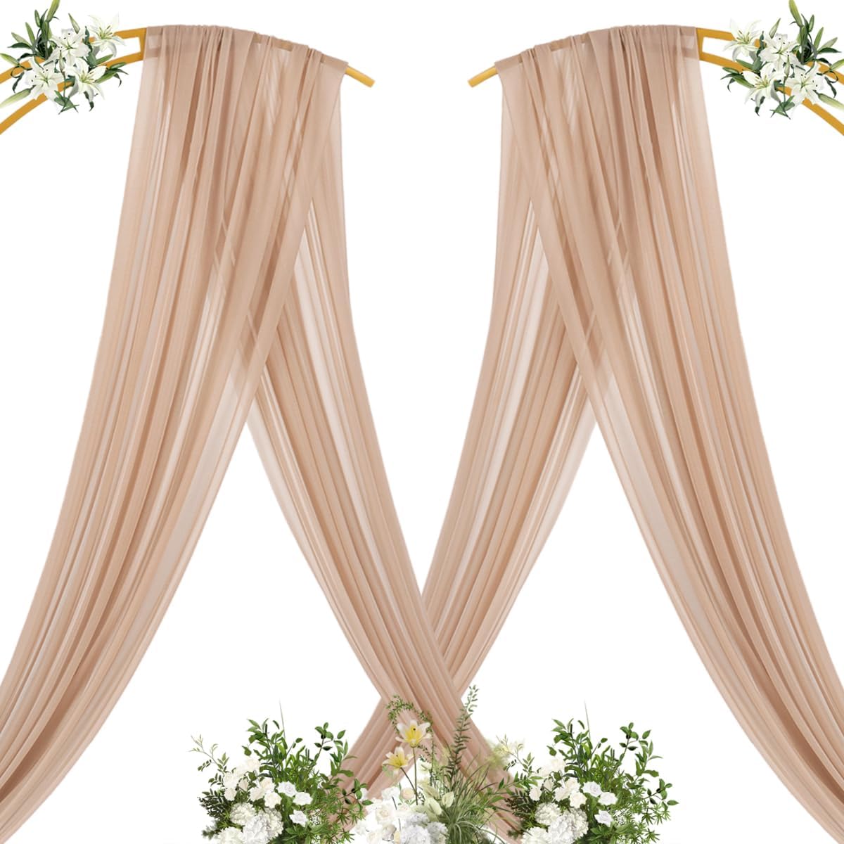 MLMC Nude Wedding Arch Draping Fabric 2 Panels 29" x 20 FT Extra Long Gauze Drapes Sheer Backdrop Curtains 6.6 Yards Outdoor Drapery Panels for Wedding Ceremony Party Ceiling Decoration
