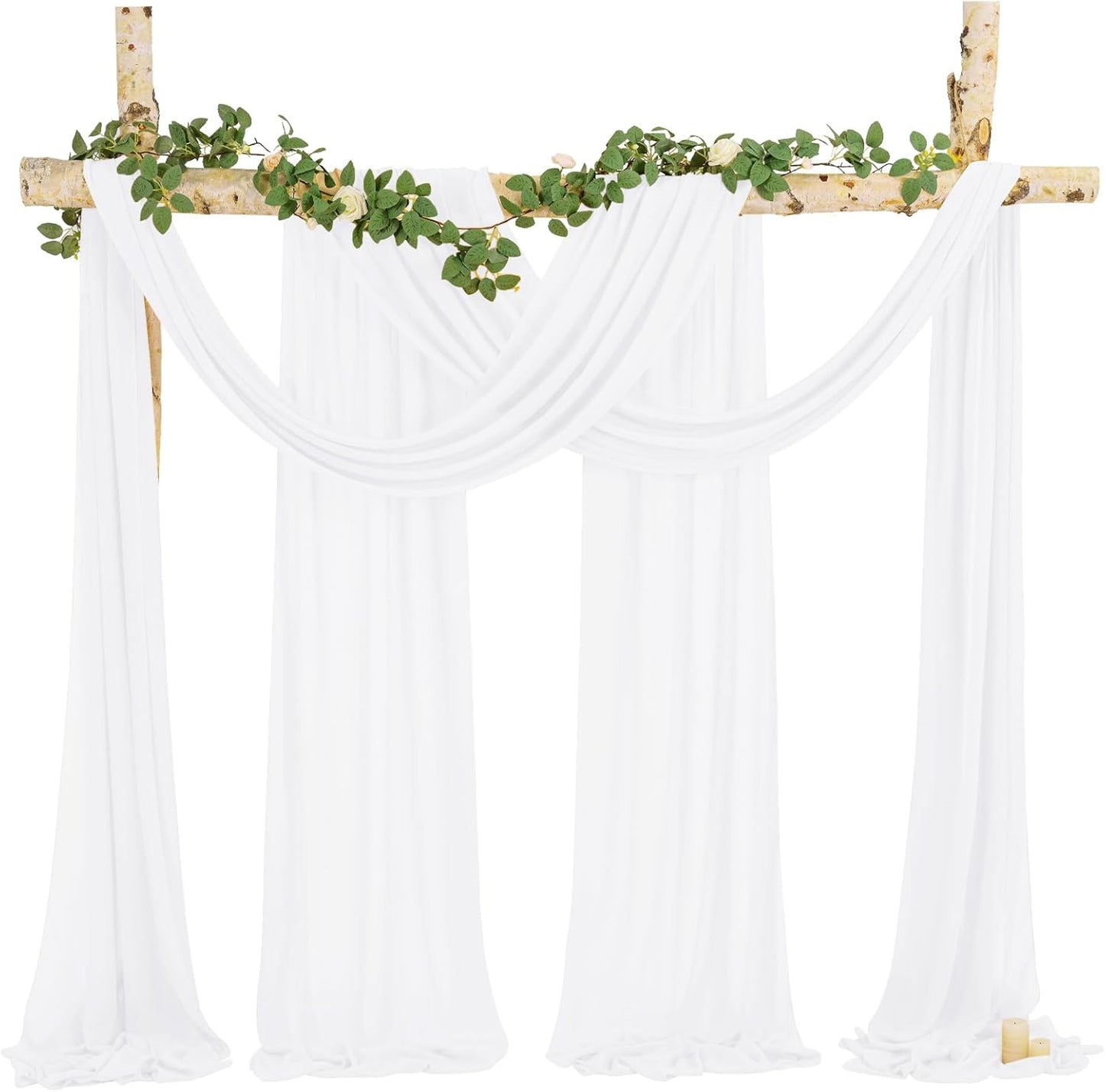 4 Panels White Polyester Wedding Arch Draping Fabric, 28x20 feet Each, Sheer Chiffon Curtain Arbor Drapery Ceiling Drapes for Party Decor