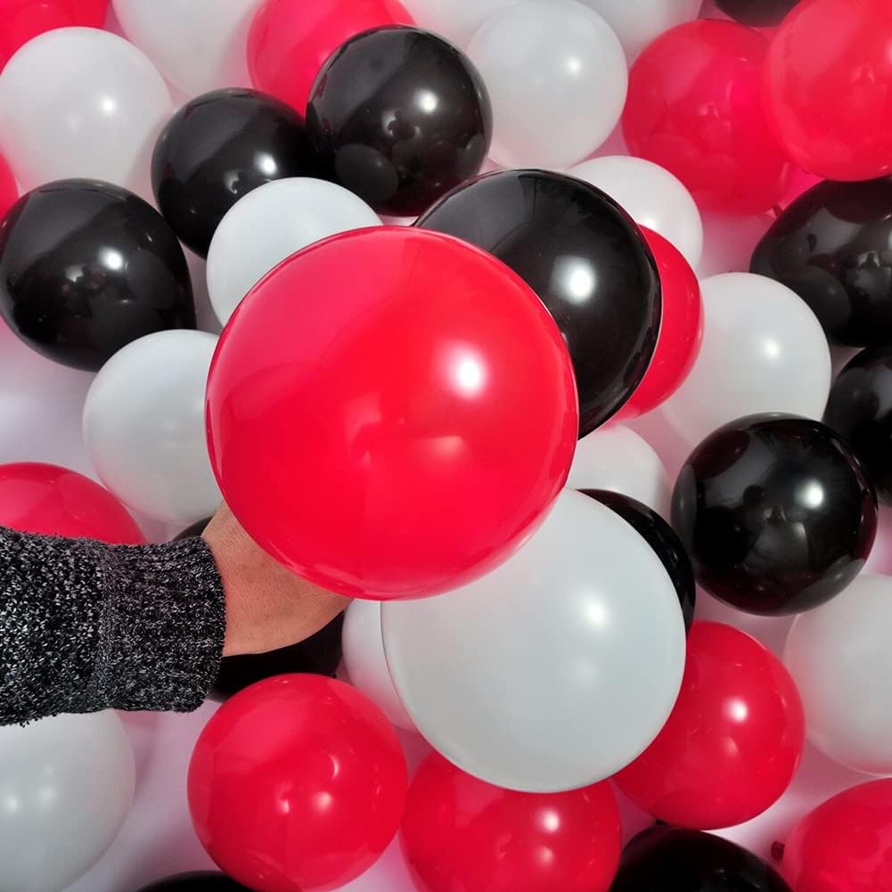 300 Pack Red Black and White Balloons - 5 Inch Mini Red Black and White Latex Small Balloons - 100 of Each Colors for Party Balloons Arch Wreath Assorted Colors Decorations