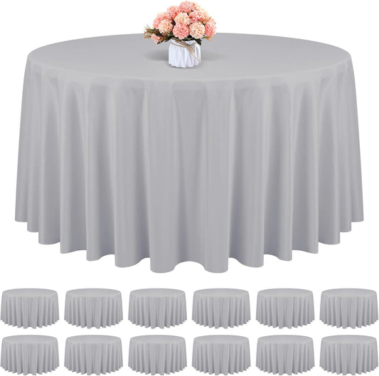 12 Pack Round Tablecloth 90 Inch - Light Grey Polyester TableCloth for Round Table, Premium Light Grey Tableclothes Washable Fabric Table Cover for Wedding Party Banquet Restaurant Reception Dining