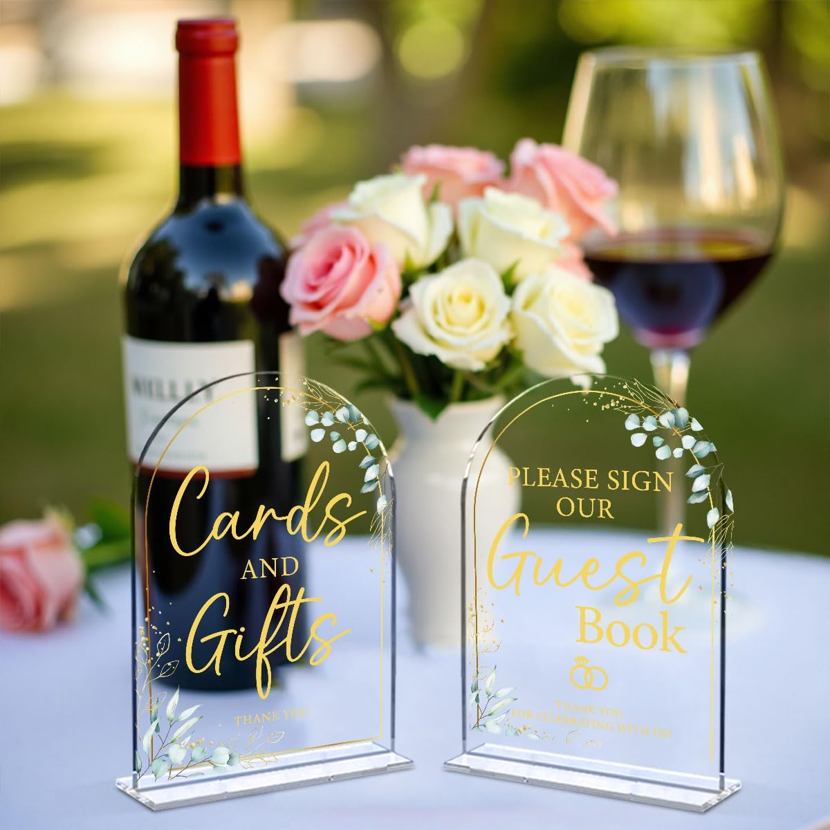 2-Piece Acrylic Wedding Sign Set for Ceremony & Reception - 5x7 Inch clear Guest Book, Cards & Gifts, Please Sign Our Guest Book - Wedding Decor Bundle