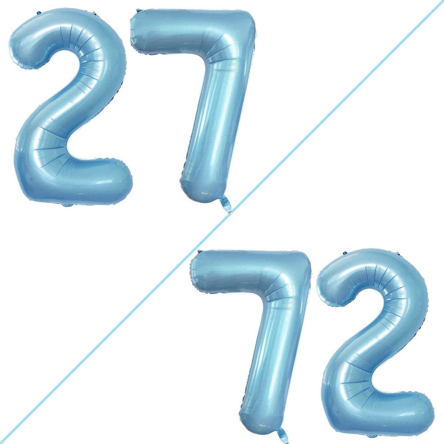 GOER Number 27 Balloons for 27th Birthday Party Decorations,42 Inch Jumbo Foil Helium 72 Balloons for 72nd Birthday Party Decoration (Light Blue)