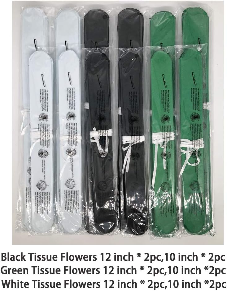 Paper Flower Tissue Pom Poms Party Supplies (Black,Green,White,12pc)
