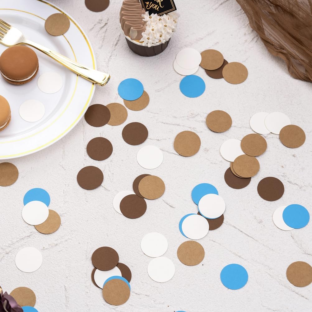 Brown Blue Kraft Tan and Ivory Cream Paper Confetti Table Decoration for Baby Shower Birthday Retirement Oktoberfest Party,1.2 inch in Diameter,200 Counts