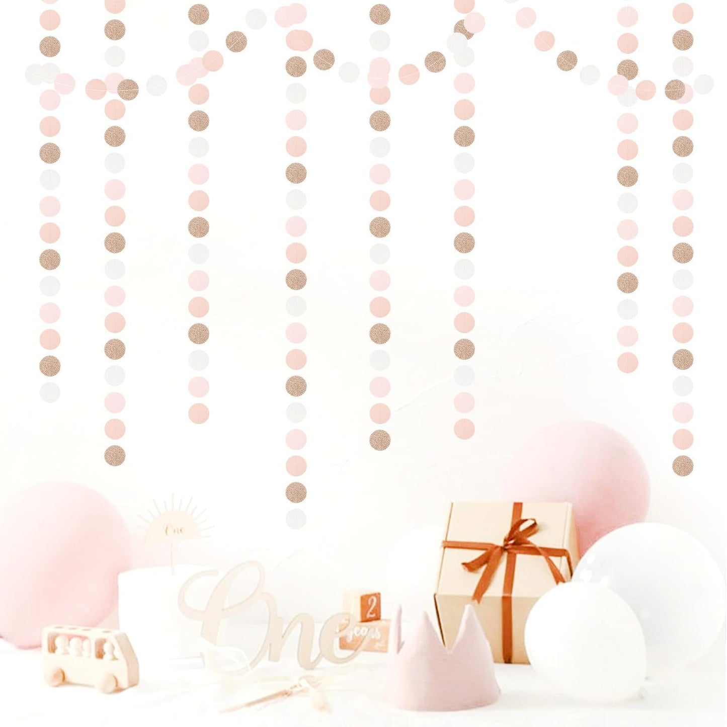 Rose-Gold Pink-White Birthday Party-Decorations Streamers - 52Ft Baby Bridal Shower Hanging Paper Garland Banner,Bachelorette Wedding Engagement Christmas Supplies Backdrop Graduation Decor Hugtmr