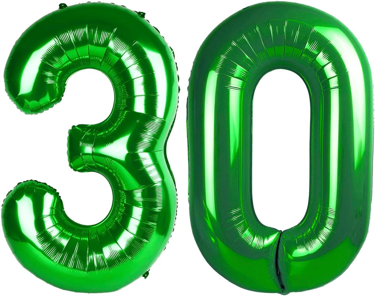 Green 40 Inch 30 Number Balloons, Balloon Decorations for 30 Birthday, Foil Giant 30 Birthday Graduations Anniversary Party