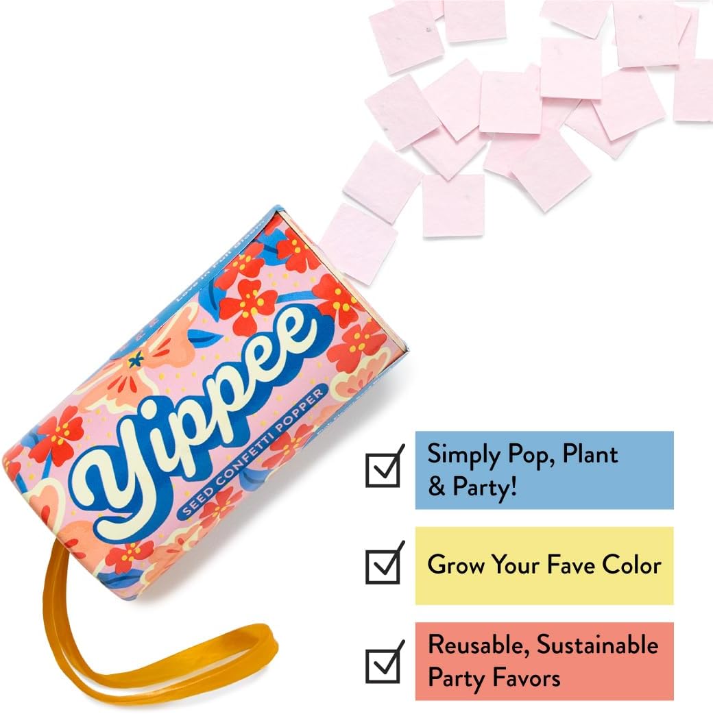 Modern Sprout Seed Confetti Poppers with Flower Seeds - Party Favors for Outdoor Wedding, Birthday & Parties - Non-Toxic, Plastic-Free & Pollinator Safe Plantable Seed Paper - Pink Yippee (Pack of 12)