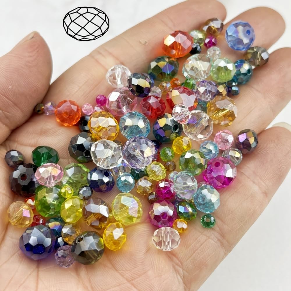 100pcs 8mm Crystal Glass Beads for Crafts Faceted Rondelle Glass Beads for Jewelry Making Crystal Spacer Beads for Necklaces Bracelets Earrings DIY Craft(Amber AB)