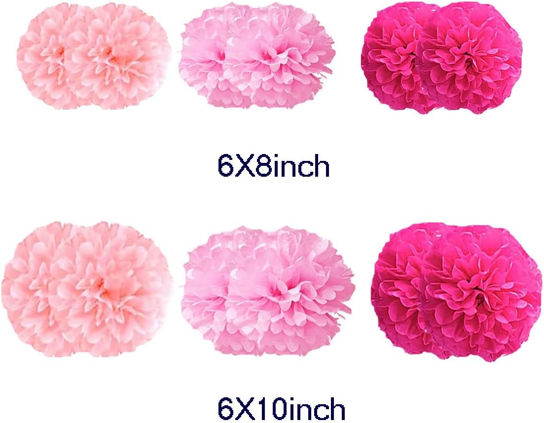 12pcs 8in 10in Pink Kit Paper Pom Poms Tissue Paper Flower Hanging Paper Flower Balls Wedding Party Flower Decorations DIY Art Craft Blooms for Birthday Baby Shower Nursery Decor