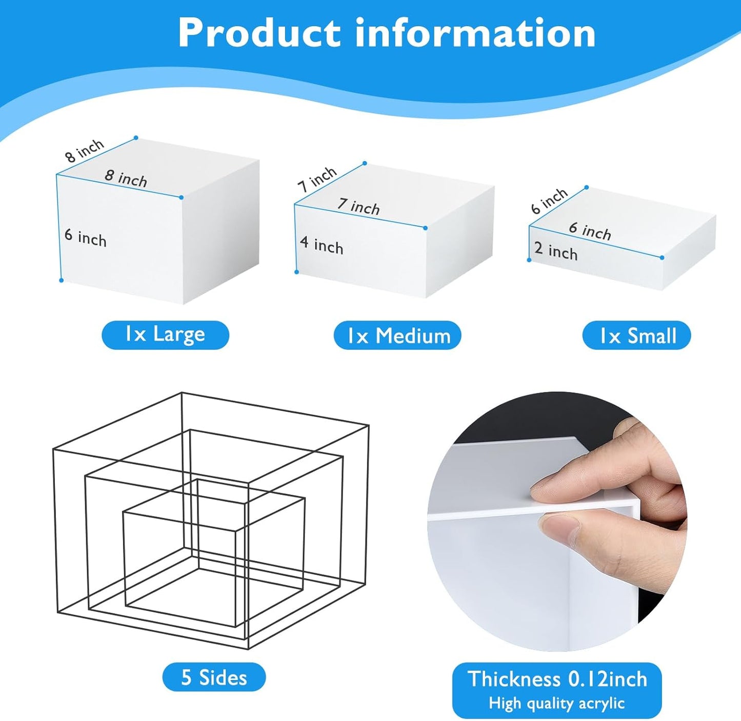 6Pcs White Buffet Risers, Acrylic Display Stand for Buffet Table Platter Parties Weddings Catering Dessert Collectibles Figures Show (6''x7''x8'')